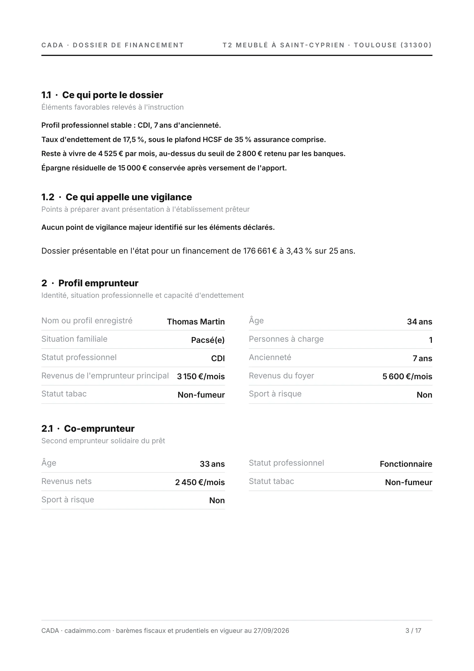 Page 3 du dossier : points forts et emprunteurs.