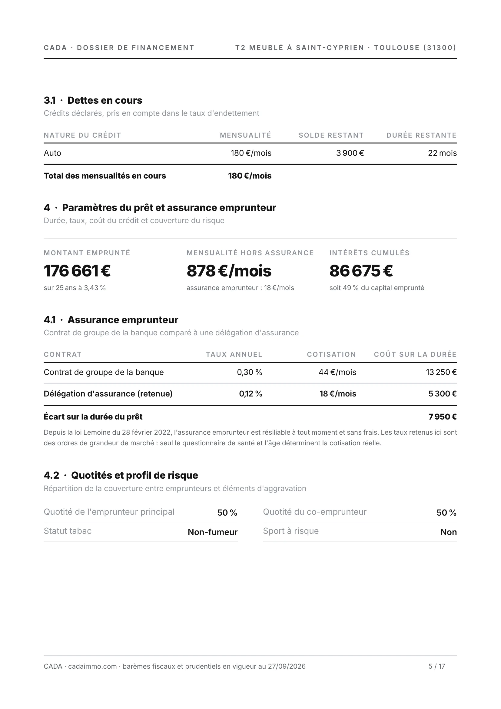 Page 5 du dossier : le prêt et l'assurance.